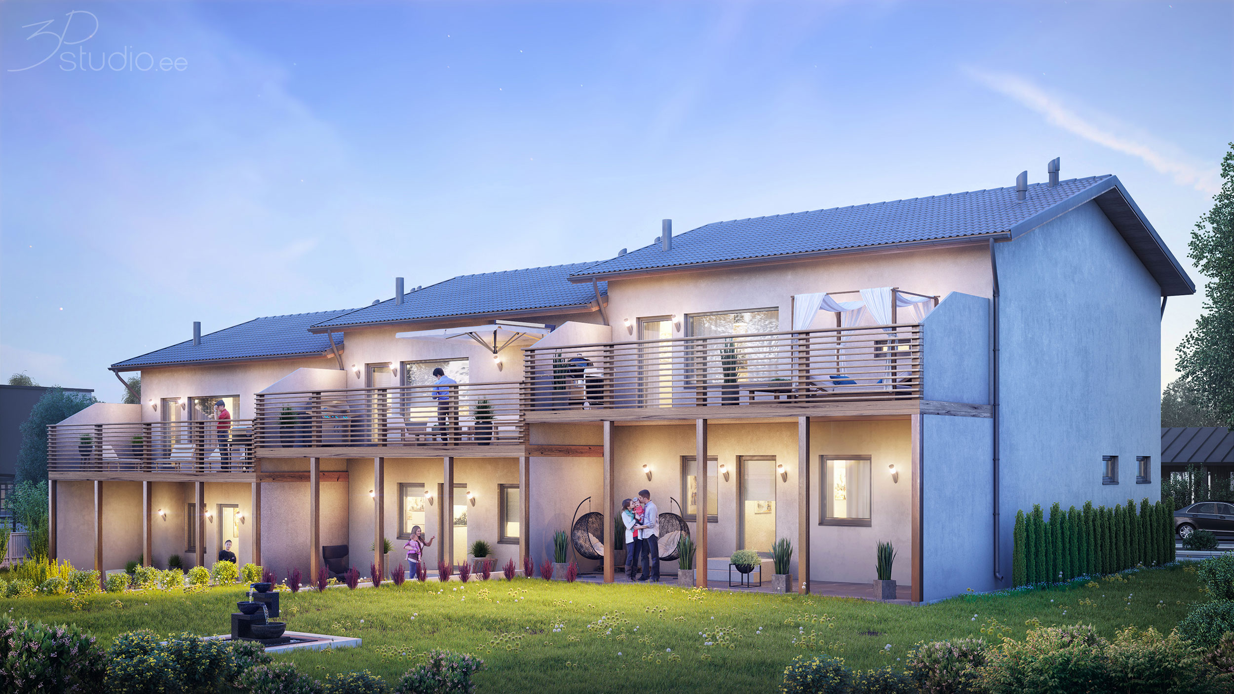 realestate, 3d visualization, development, evening render