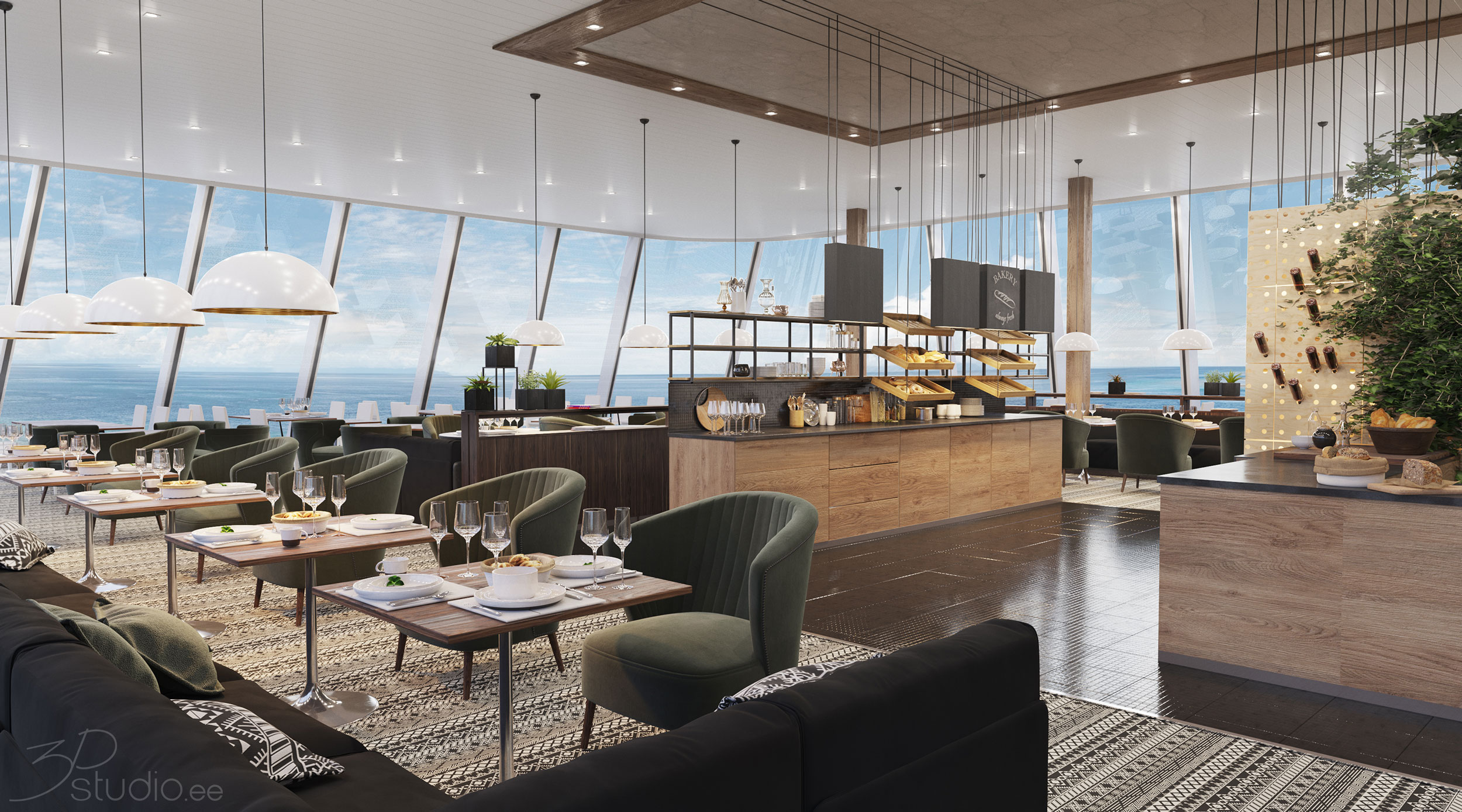 Laeva Interjöör, 3d renderdamine, visualisatstioon, disain